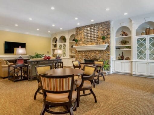 Charter Senior Living of Buford Image Gallery - Community Cafe with fireplace